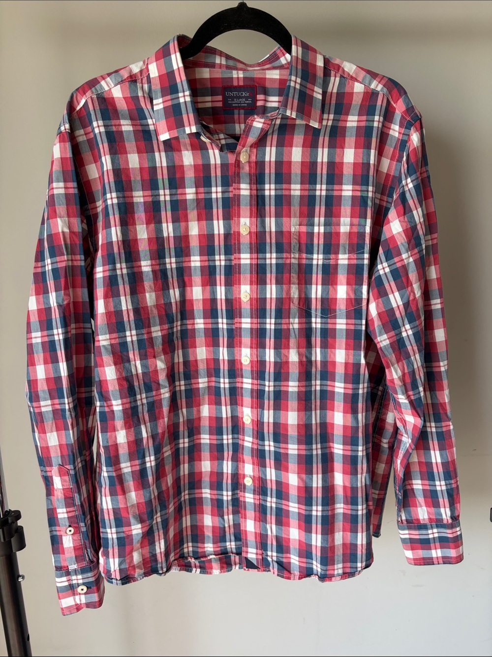 UNTUCKit Men's Red, Blue & White Plaid Button-Down Shirt